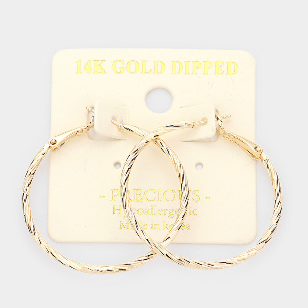 14K Gold Dipped 1.75 Inch Metal Hoop Earring