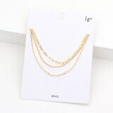 Gold Brass Metal Chain Triple Layered Bib Necklace