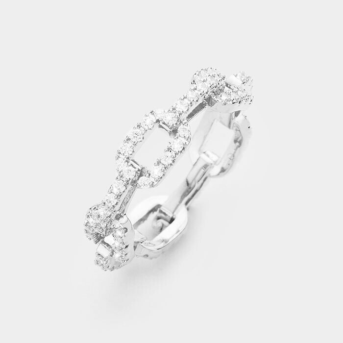Designer Look Rhodium CZ Link Ring