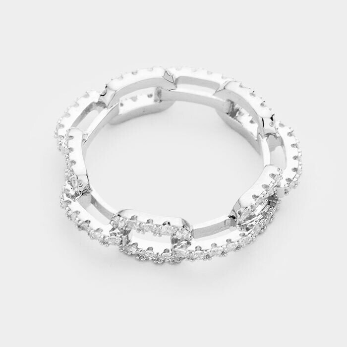 Designer Look Rhodium CZ Link Ring