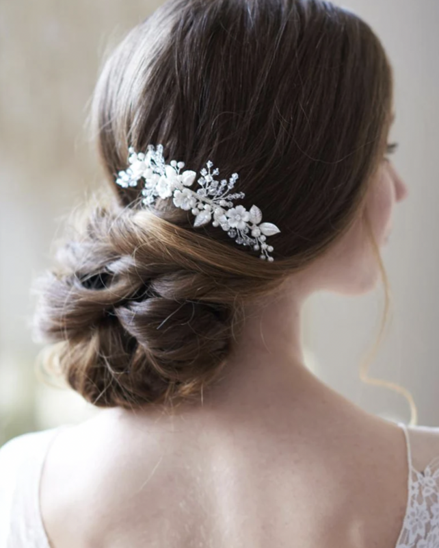 Elaborate Floral/Pearl/Crystal Hand Wired Hair Comb 