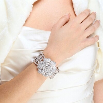 AAA Cubic Zirconia Micro Pave Dramatic Flower Cuff