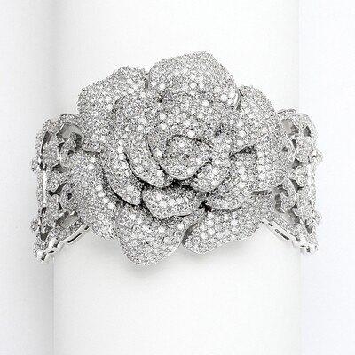 AAA Cubic Zirconia Micro Pave Dramatic Flower Cuff
