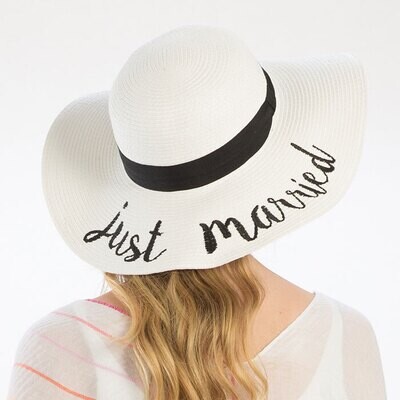 Just Married' Embroidery Straw Floppy Sun Hat