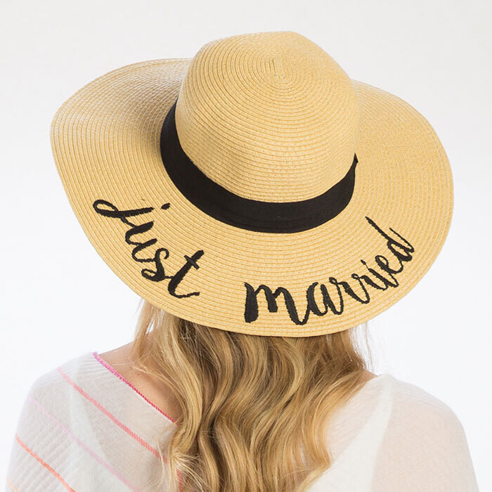 Just Married' Embroidery Straw Floppy Sun Hat