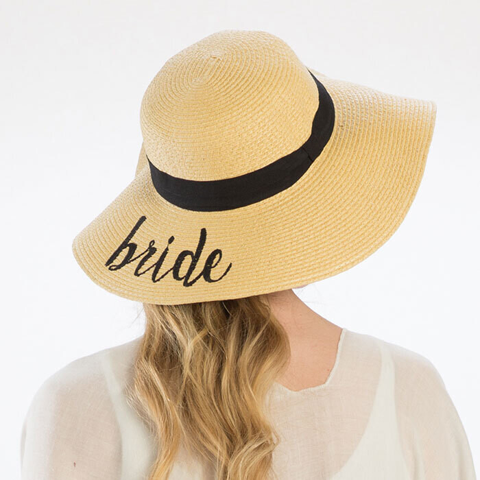 Bride&#39; Embroidery Straw Floppy Sun Hat