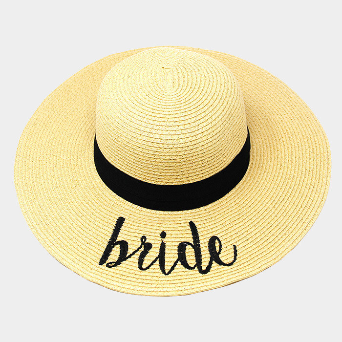 Bride' Embroidery Straw Floppy Sun Hat