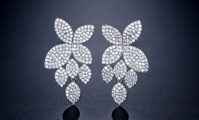 Stunning Silver AAA Pave Cubic Zirconia Flower Drop Earring