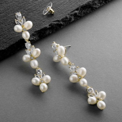 Freshwater Pearls and CZ Linear Dangle Earring