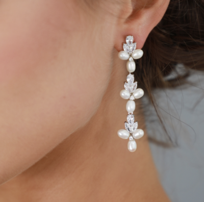 Freshwater Pearls and CZ Linear Dangle Earring
