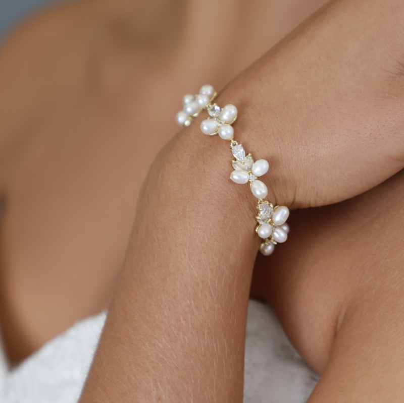 14K Gold Plated/Freshwater Pearl &amp; CZ Bracelet