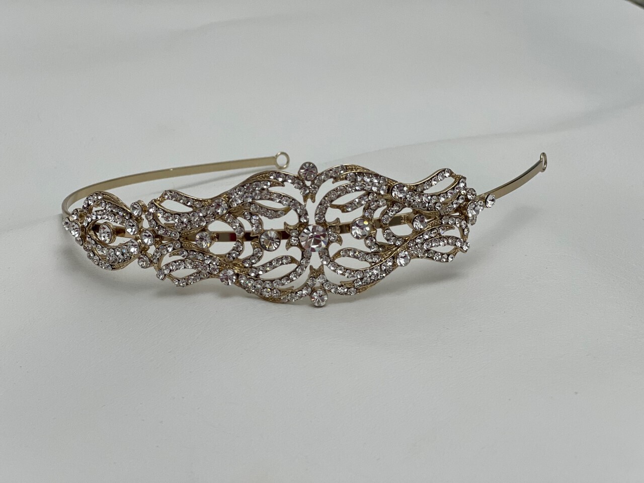 Vintage Gold Clear Crystal Side Cluster Headband