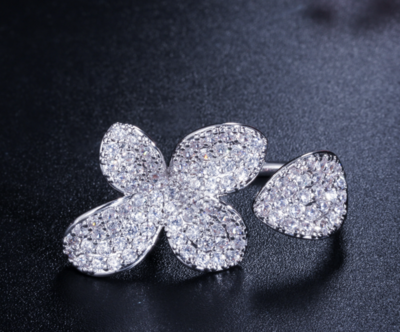 Pave Cubic Zirconia Floral Open Ring