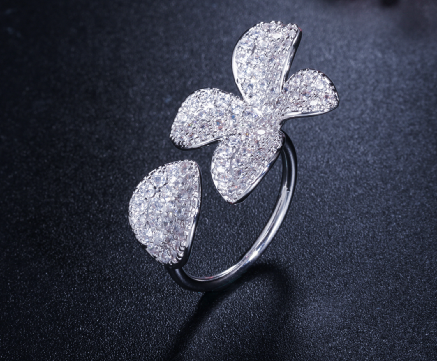 Pave Cubic Zirconia Floral Open Ring