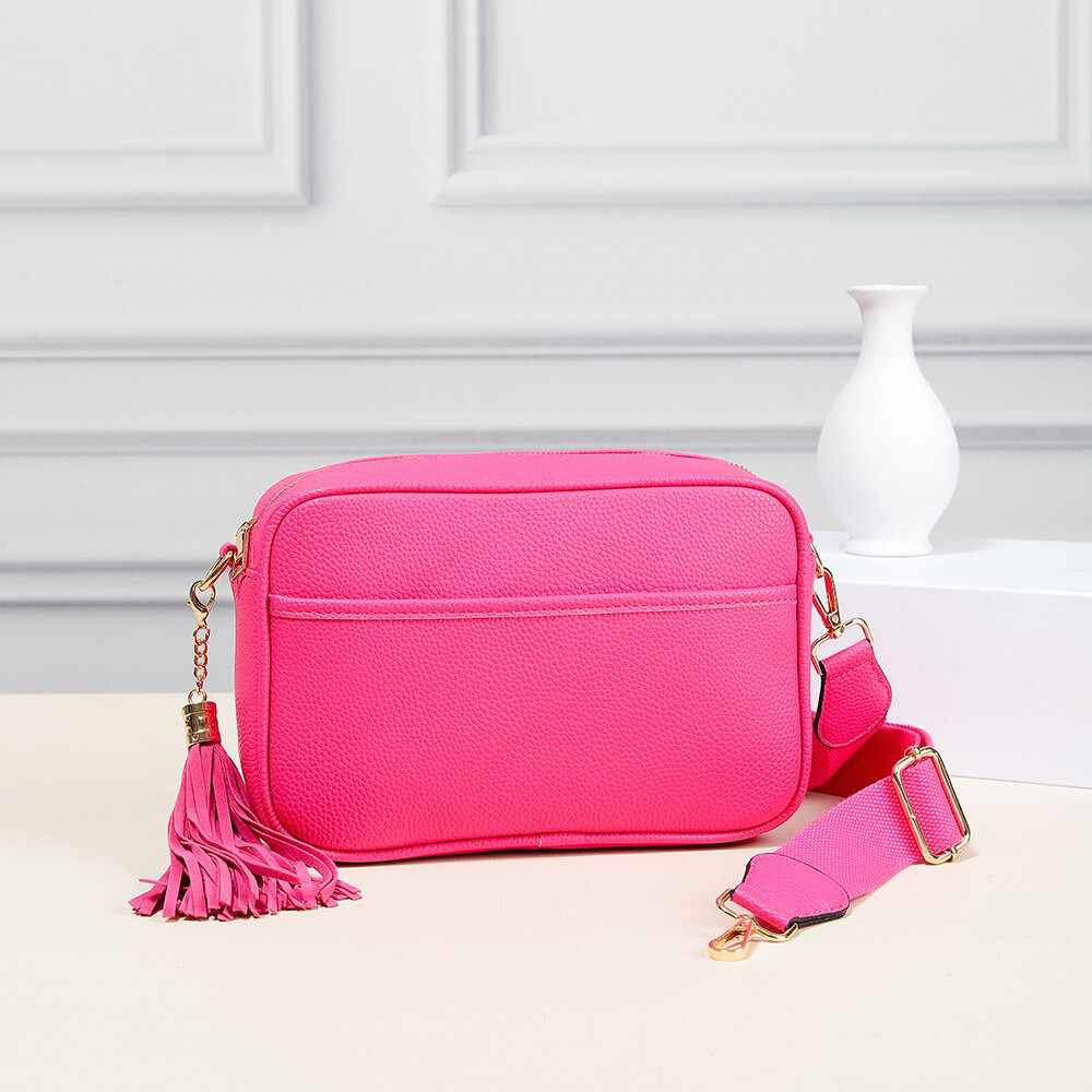 Faux Leather Crossbody Bag, Color: Hot Pink