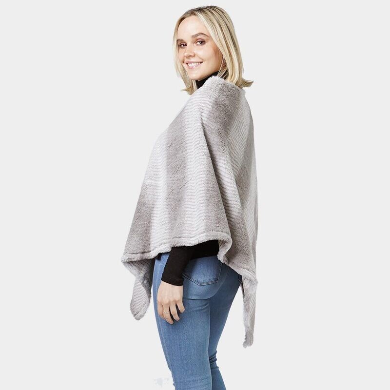 Grey Ombre Stripe Faux Fur Poncho