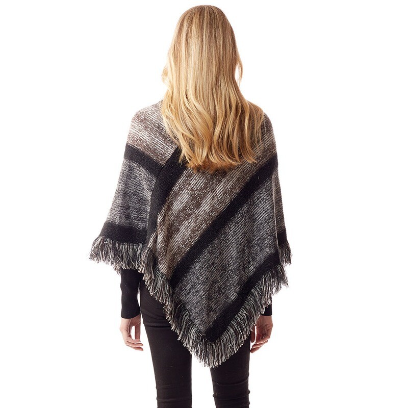 Colorful Vertical Stripe Patterned Poncho