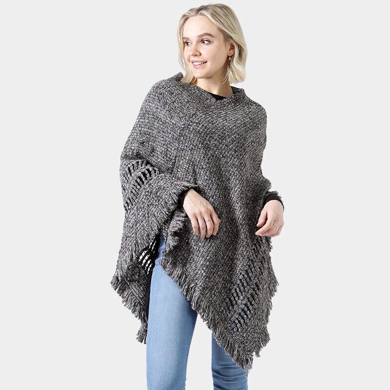  Two Tone Knit Poncho