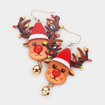  Resin Rudolph Bell Dangle Earrings