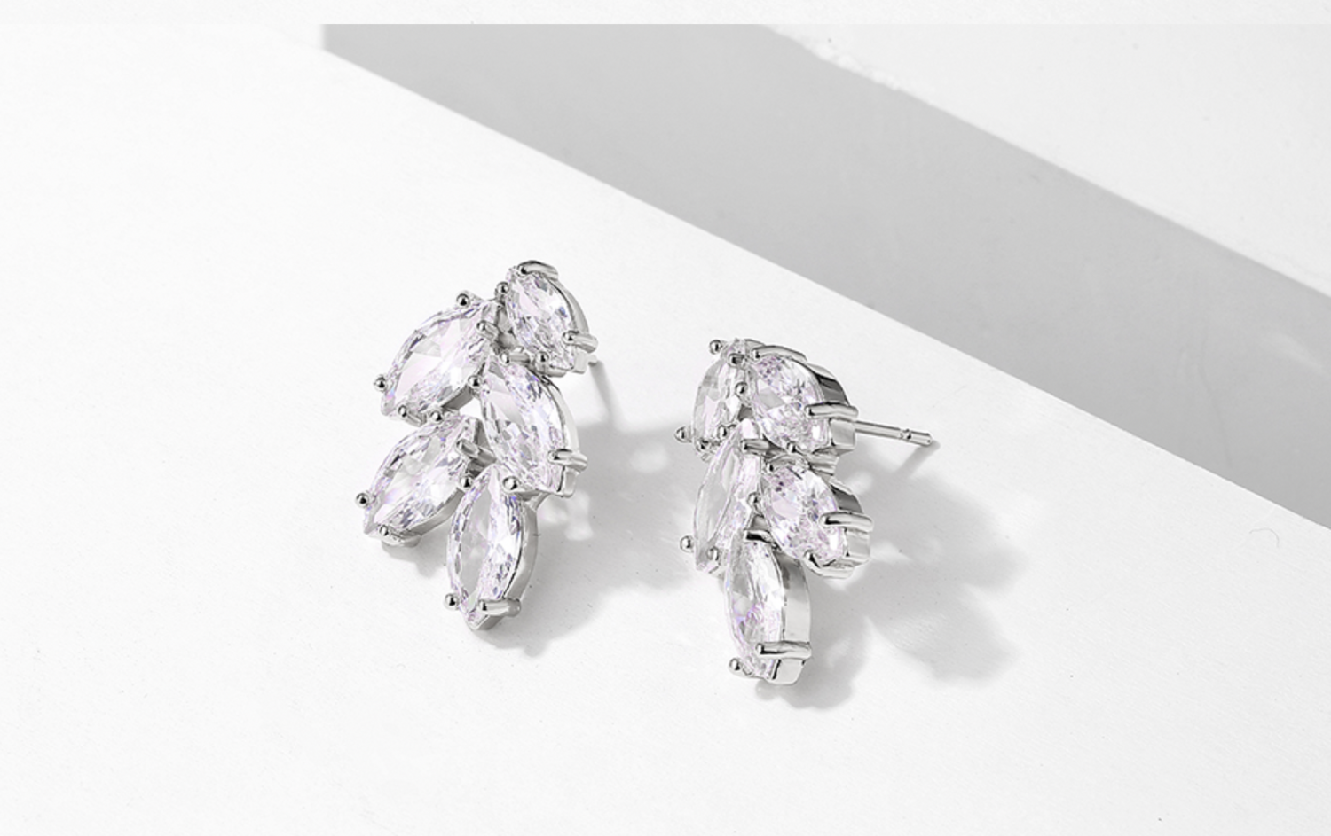 AAA Cubic Zirconia Marquise Stud Earrings, Color: Silver