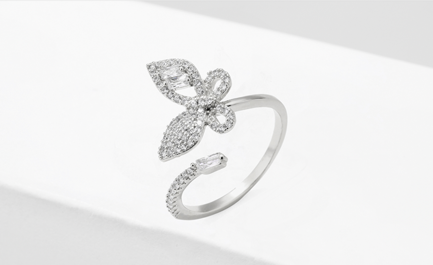 Rhodium Pave Cubic Zirconia Butterfly Ring