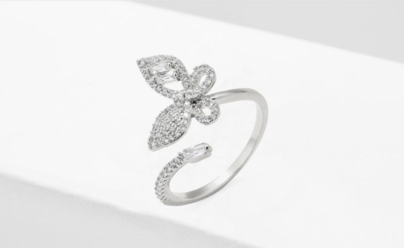 Rhodium Pave Cubic Zirconia Butterfly Ring