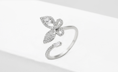 Rhodium Pave Cubic Zirconia Butterfly Ring