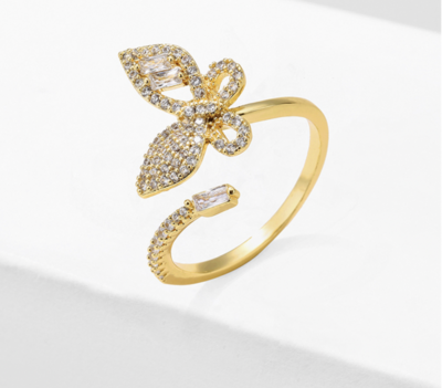 Rhodium Pave Cubic Zirconia Butterfly Ring