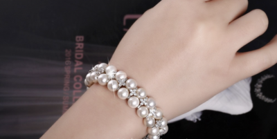 Handmade Vintage Double Row Pearl Crystal Bracelet