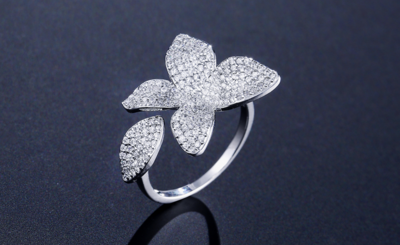 AAA Micro Pave Cubic Zirconia Open Flower Ring