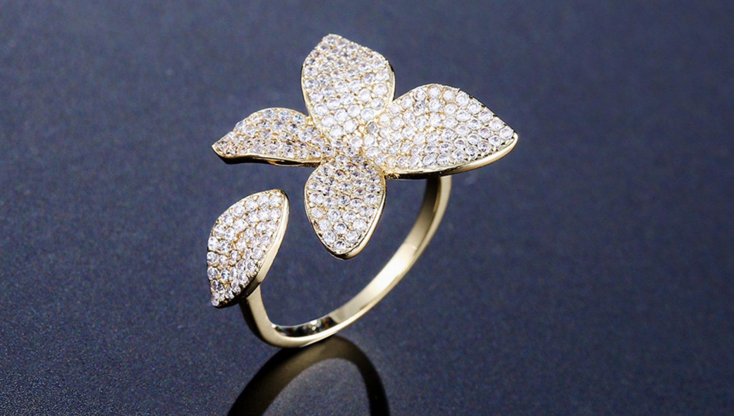 AAA Micro Pave Cubic Zirconia Open Flower Ring
