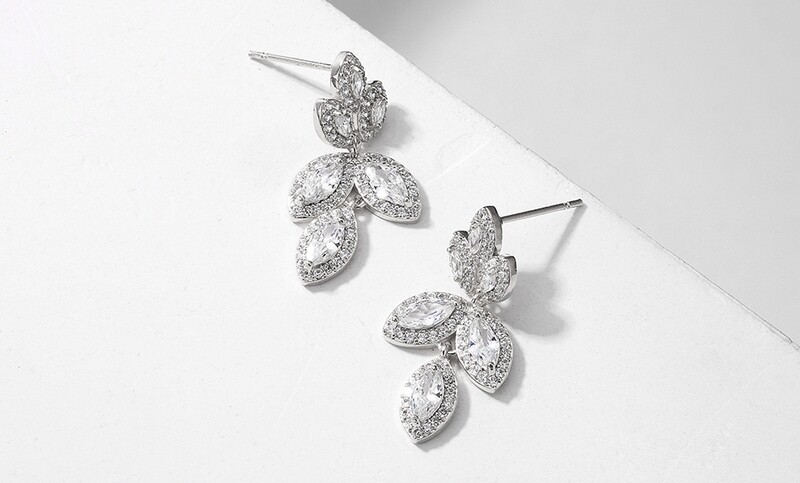 Marquise Halo AAA Cubic Zirconia Leaf Drop Earring
