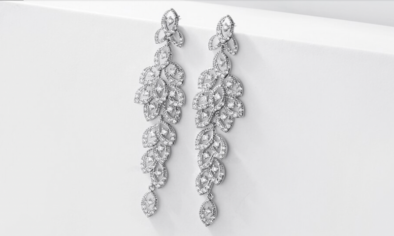 AAA Cubic Zirconia Pave Open Leaf Chandelier Formal Earring