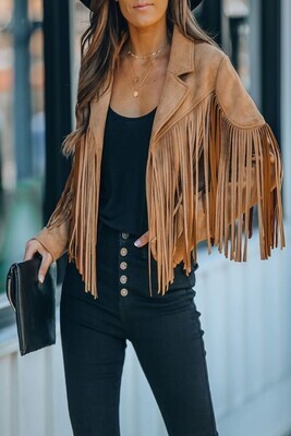 Camel Faux Suede Fringed Jacket