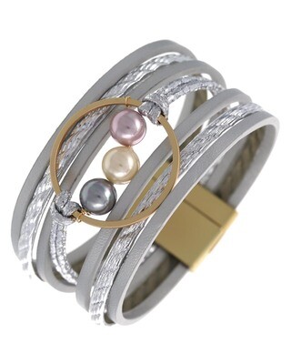 Multi Strand Leatherette Pearl Band Bracelet