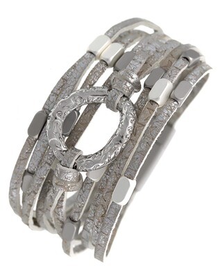 Multi Strand Leatherette Metal Band Bracelet