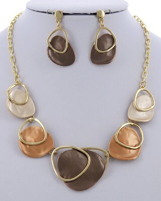 Metal Enamel Statement Necklace & Earring Set