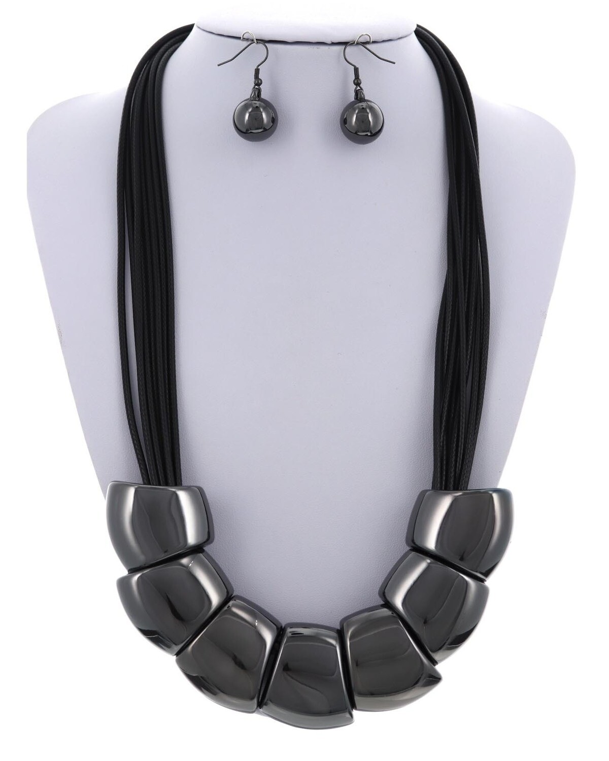 Multi Strand Metal Cord Necklace &amp; Earring Set, Color: Black