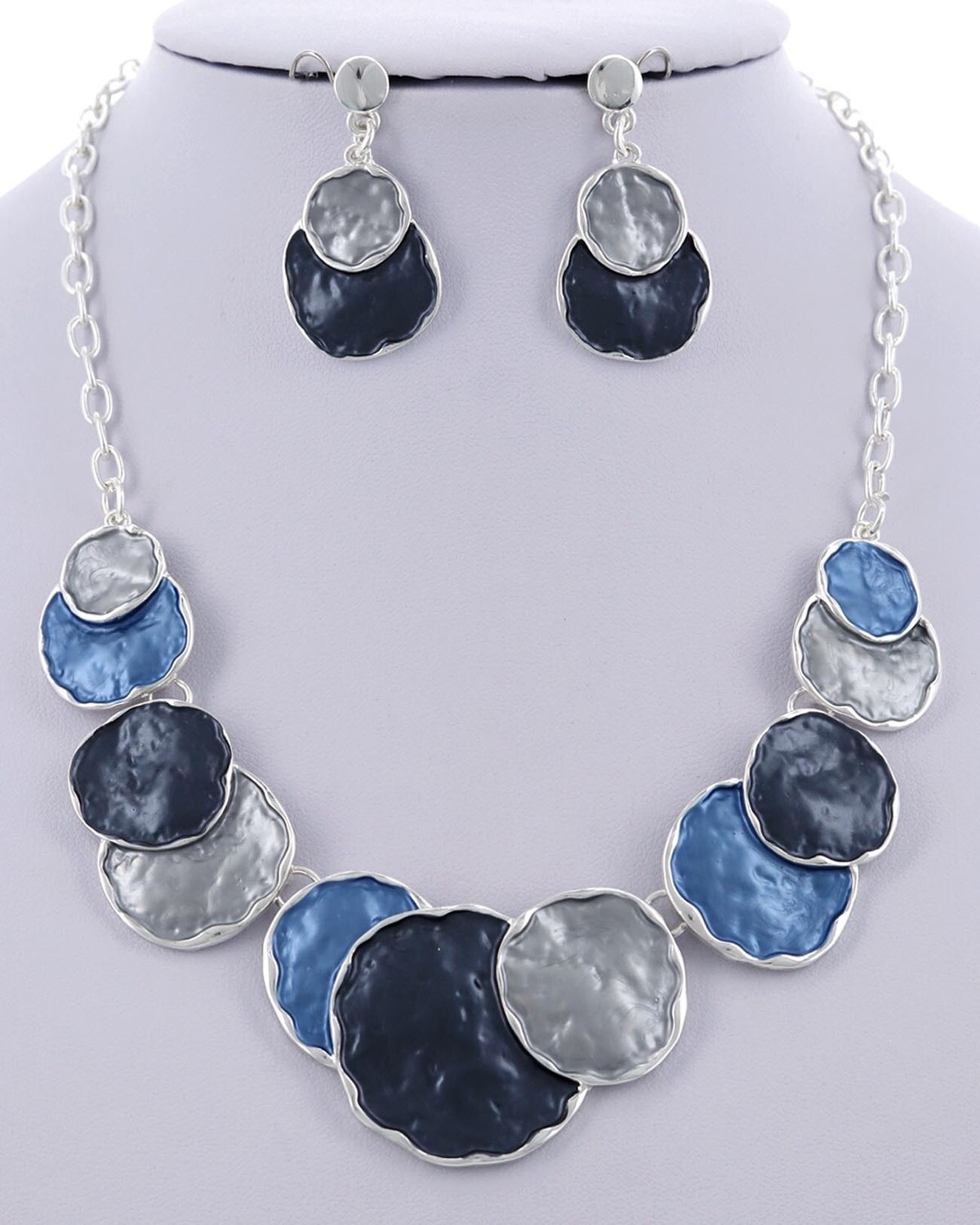 Metal Enamel Disc Statement Necklace & Earring Set