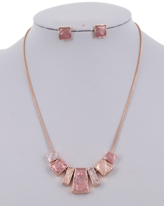 Hammered Metal Blocks Necklace &amp; Earring Set