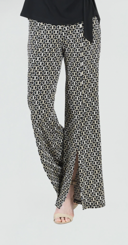 Bone/Blk Chain Link Textured Kick Front Slit Pant
