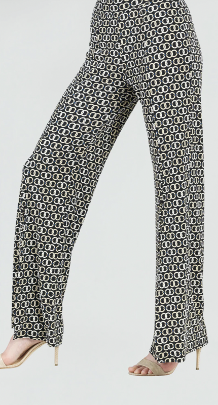 Bone/Blk Chain Link Textured Kick Front Slit Pant