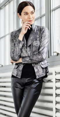Gunmetal Silver Metallic Liquid Leather Jacket