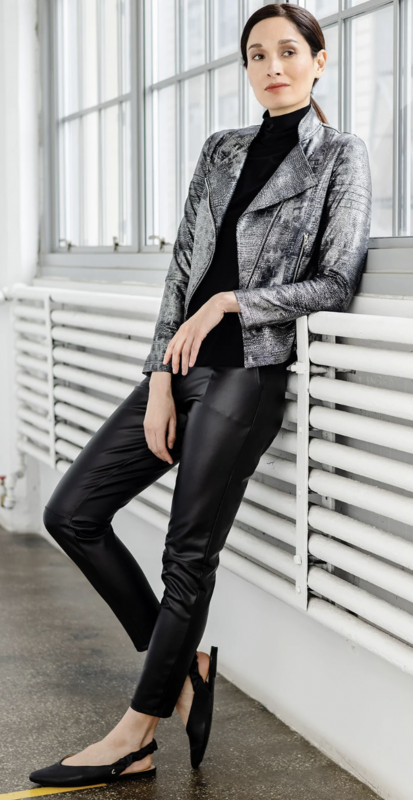 Gunmetal Silver Metallic Liquid Leather Jacket