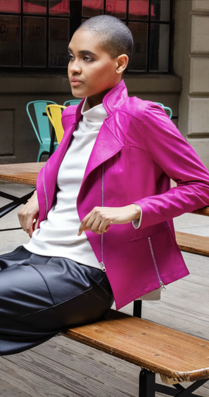 Magenta Liquid Leather Signature Jacket
