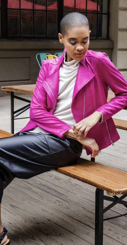 Magenta Liquid Leather Signature Jacket 