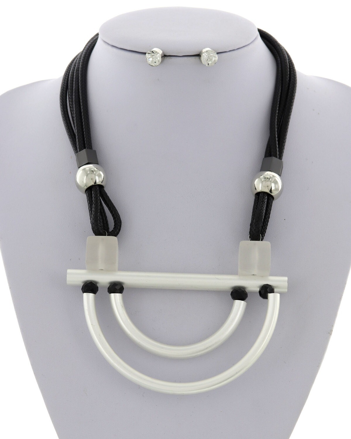 Unique Cord Rhinestone Necklace &amp; Earring Set