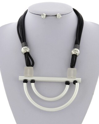 Unique Cord Rhinestone Necklace &amp; Earring Set