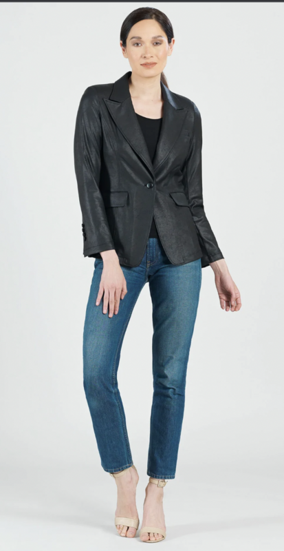 Black Liquid Leather Signature Pocket Blazer