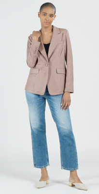 Taupe Liquid Leather Signature Pocket Blazer